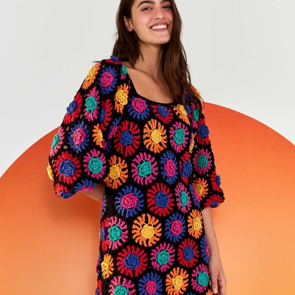 NWOT FARM Rio Crochet Flowers Mini Dress